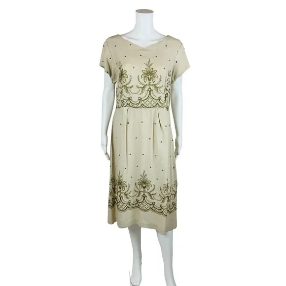 Vintage | Dresses | Vintage 95s Beige Linen Dress Yellow Embroidery Volup W  35 | Poshmark